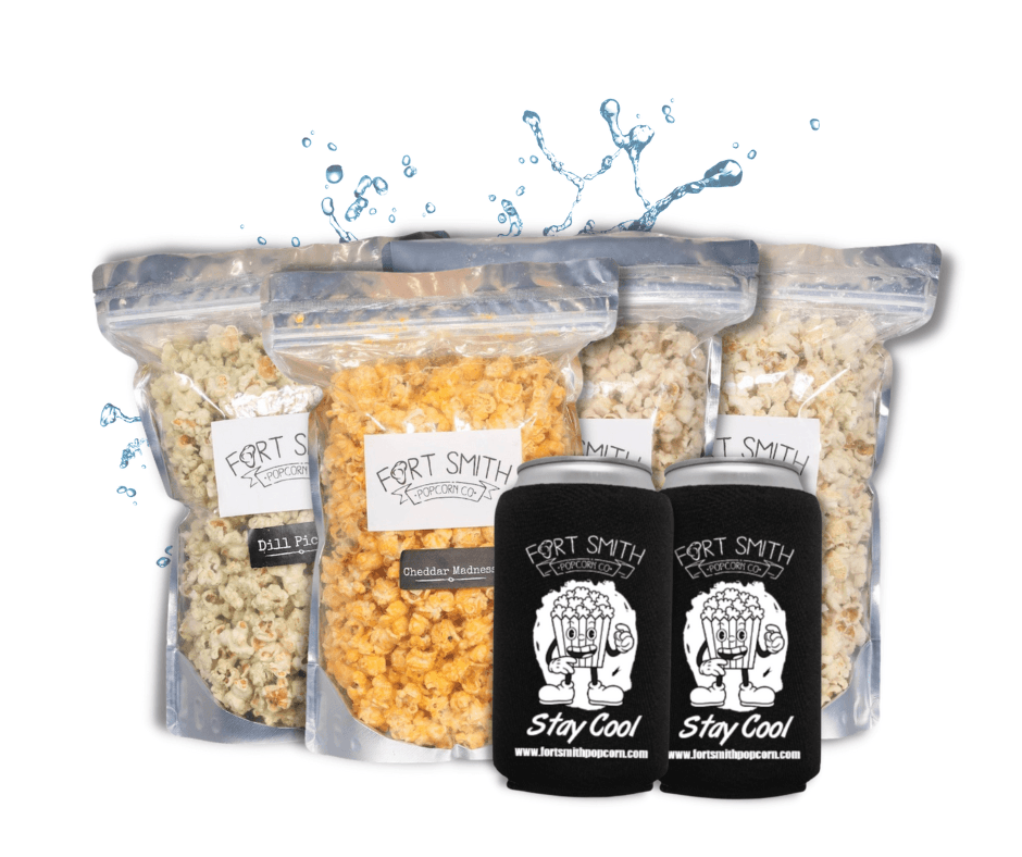 The Lake Box - 4 Bags of Popcorn with 2 FREE Neoprene Koozies